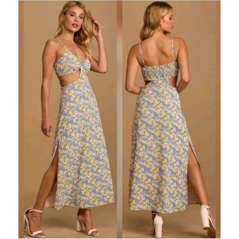 Lulus  Women Floral Print Cutout  Maxi Dress Babydoll Romantic sz MEDIUM